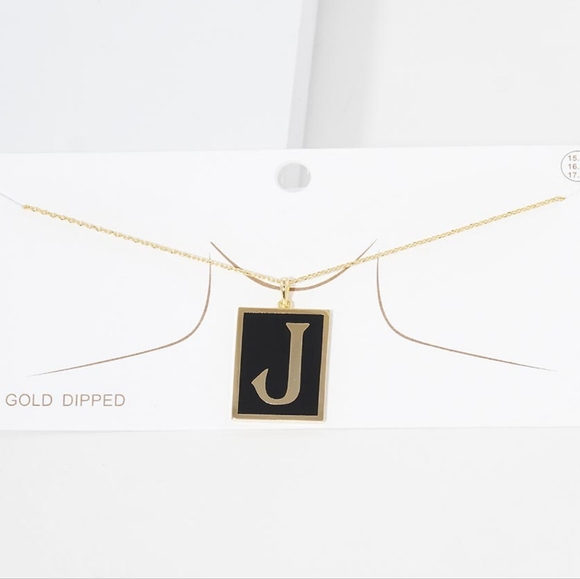 Black and Gold J Monogram Pendant Rectangle Frame Chain Necklace Initial Jewelry - Picture 1 of 2